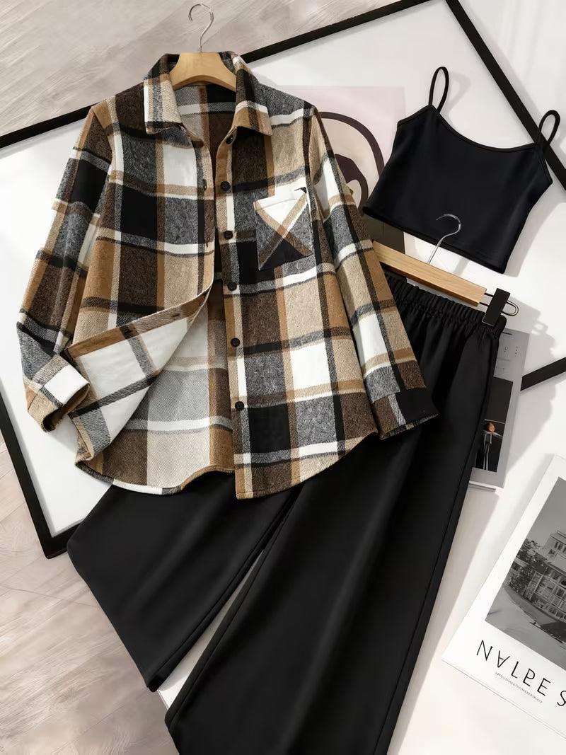 Women's fashionable and casual style set featuring a chiffon shawl and inner strappy printed pants, a daily casual 3pcs set