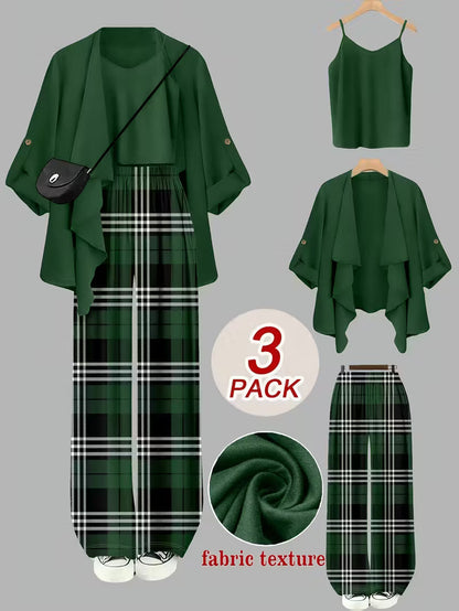 Women's fashionable and casual style set featuring a chiffon shawl and inner strappy printed pants, a daily casual 3pcs set