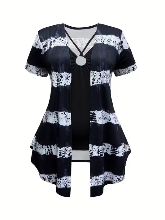 Women's fashionable and casual style set featuring a chiffon shawl and inner strappy printed pants, a daily casual 3pcs set