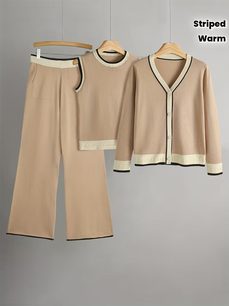 Women's fashionable and casual style set featuring a chiffon shawl and inner strappy printed pants, a daily casual 3pcs set