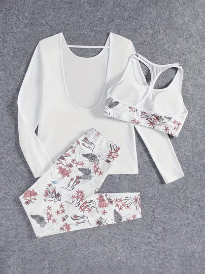 Women's fashionable and casual style set featuring a chiffon shawl and inner strappy printed pants, a daily casual 3pcs set